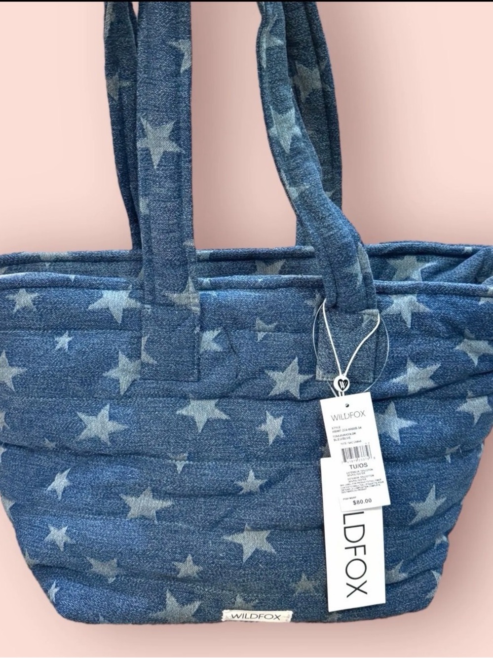 Wildfox Denim Blue Star Quilted Tote
